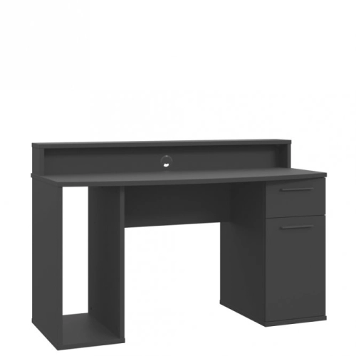 Czarne biurko 140x65 cm z oświetleniem RGB i nadstawką na monitor